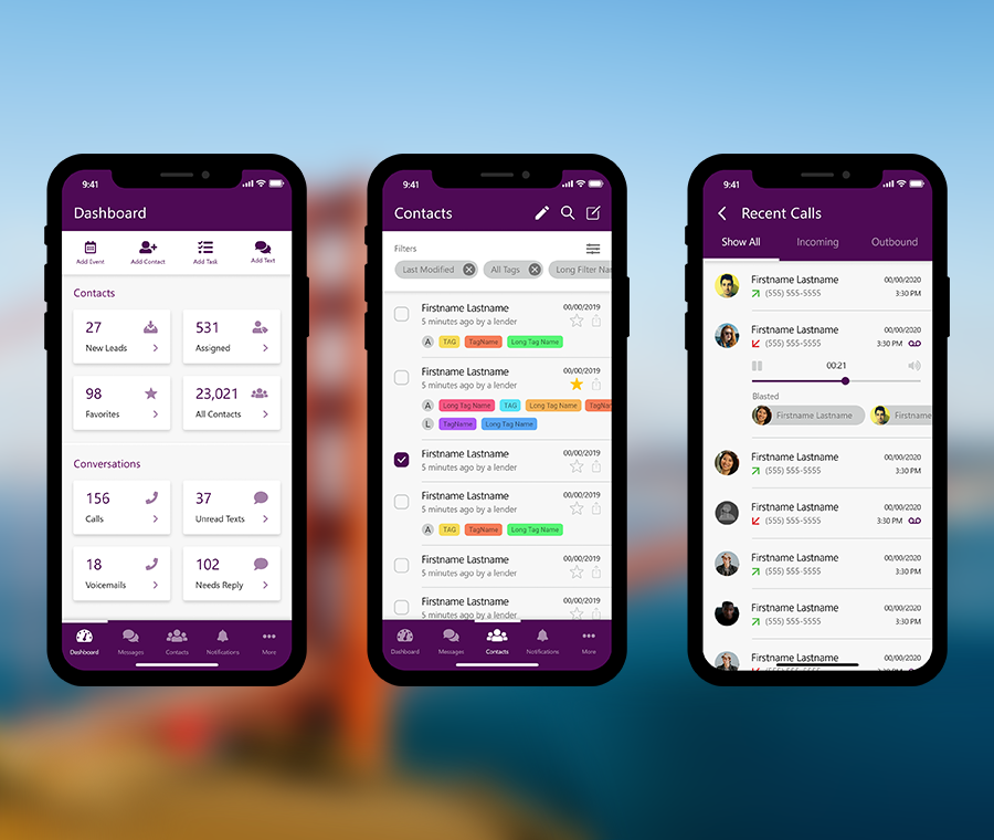 Mobile CRM interface designed at Big Purple Dot